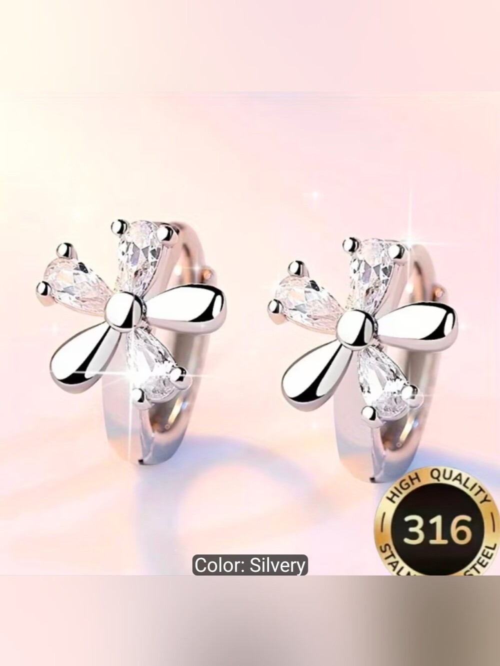 Silvery Flower Hoop Earrings for Women